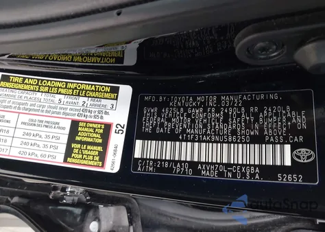 2022 Toyota Camry Xle Hybrid from USA, damaged, VIN 4T1F31AK9NU586250